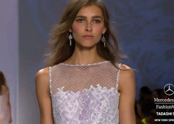 Flowing Frocks And Iridescent Layered Lace At Tadashi Shoji Spring 2014 Collection