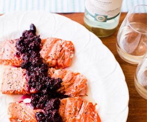 How To Stick To Your Eat Healthier New Year’s Resolution: Grilled Salmon With Woodbridge By Robert Mondavi Pinot Grigio Blackberry Sauce