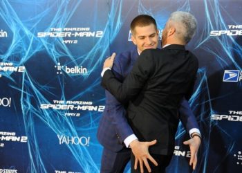 Andrew Garfield Gets Handsy With A Friend At “The Amazing Spider-Man 2” Premiere