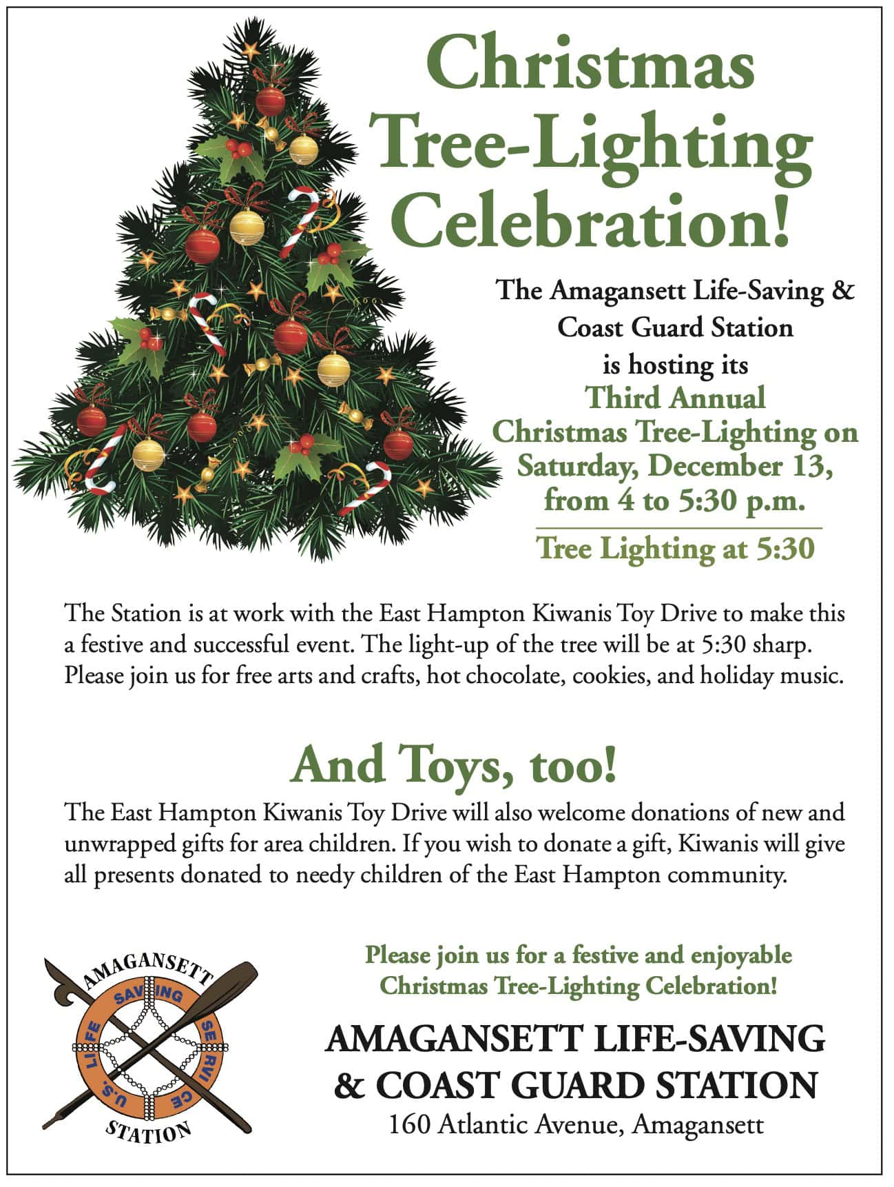 Amagansett Life-Saving Station to Host Annual Tree-Lighting and Toy Drive