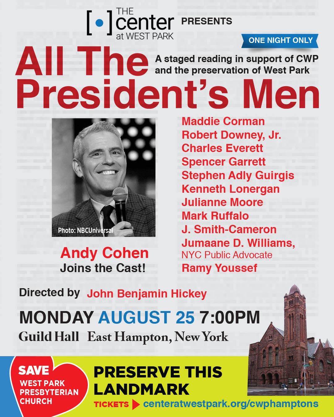 The Center at West Park Presents One-Night-Only Staged Reading of All the President’s Men