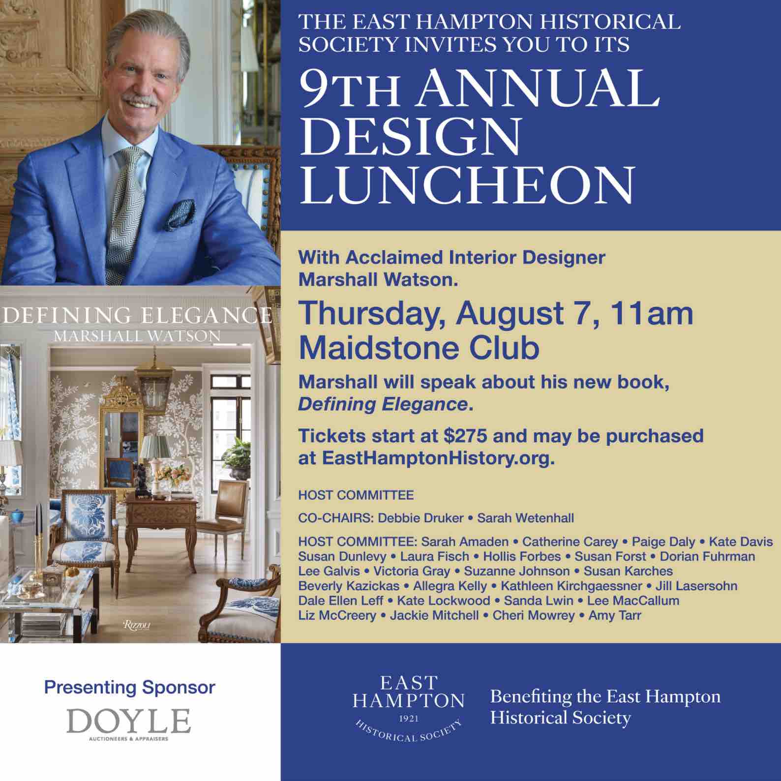 East Hampton Historical Society to Host 9th Annual Summer Design Luncheon Benefit Featuring Acclaimed Interior Designer Marshall Watson